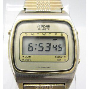 Vintage Men's Phasar Quartz WR 32mm‎ Digital Round Watch (H75) "New Battery"
